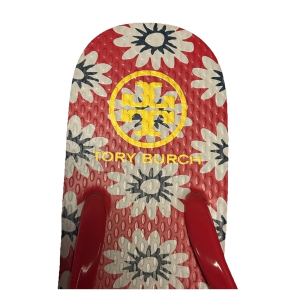 Tory Burch Women's Red Nantucket Daisy Floral Flip Flops Size 8 - Picture 5 of 11